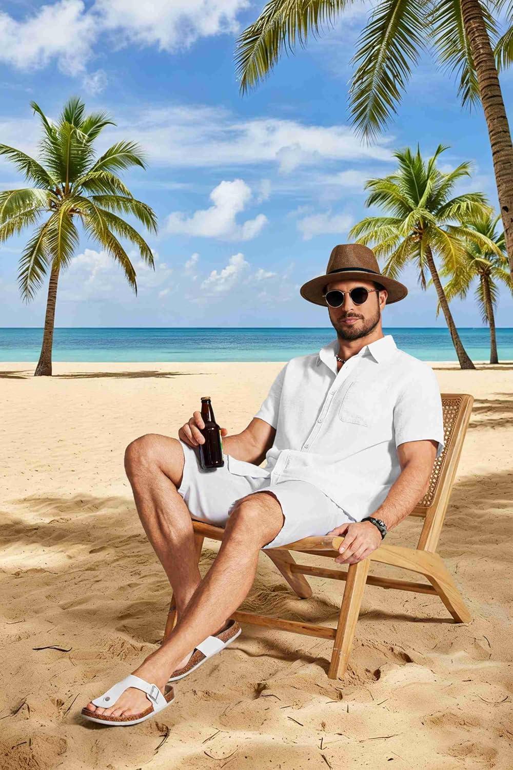 imageCOOFANDY Mens Button Down Shirts Short Sleeve Casual Shirt Summer Beach Textured ShirtsWhite