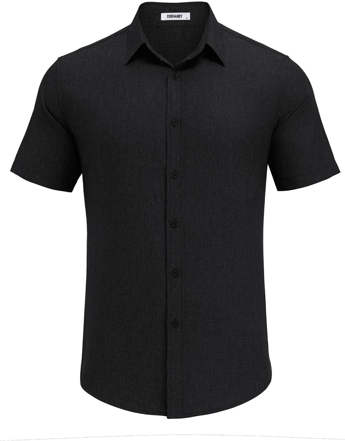imageCOOFANDY Mens Casual Button Down Shirt Short Sleeve Summer Shirt for Beach Vacation Resort WearBlack
