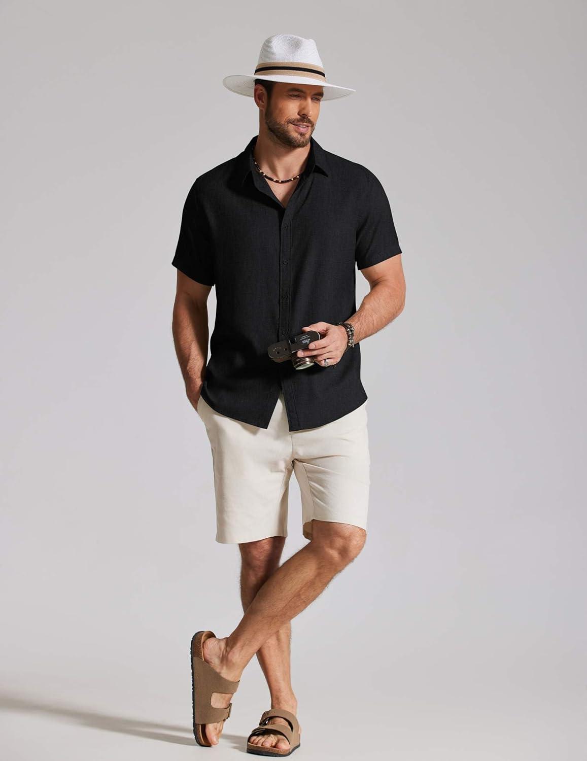imageCOOFANDY Mens Casual Button Down Shirt Short Sleeve Summer Shirt for Beach Vacation Resort WearBlack