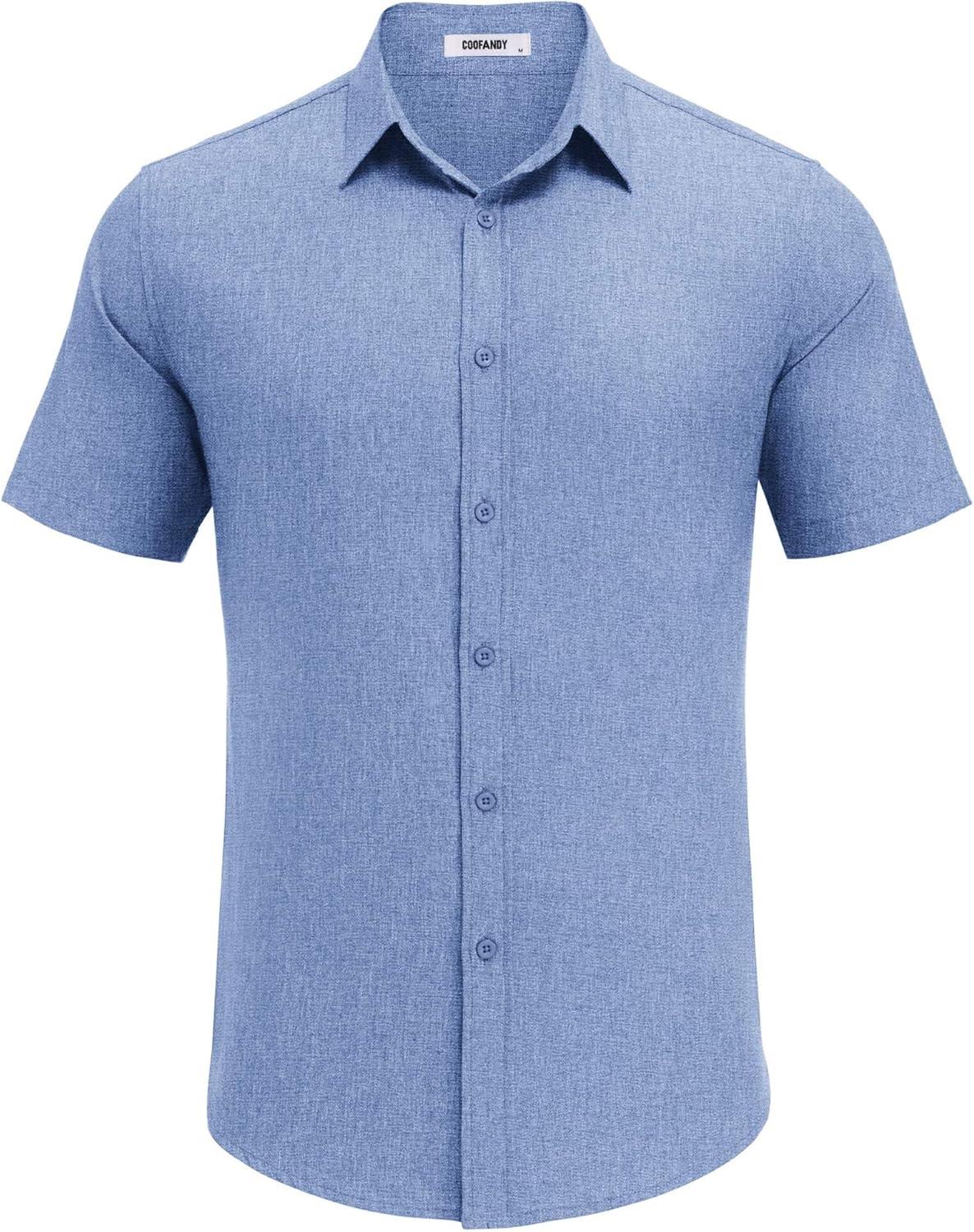 imageCOOFANDY Mens Casual Button Down Shirt Short Sleeve Summer Shirt for Beach Vacation Resort WearBlue