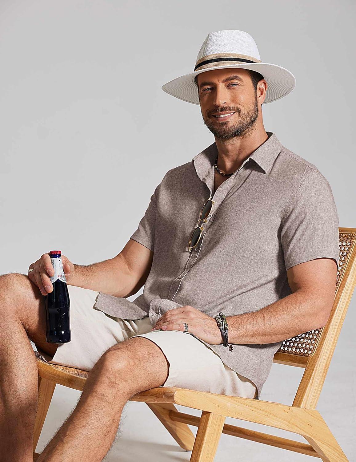 imageCOOFANDY Mens Casual Button Down Shirt Short Sleeve Summer Shirt for Beach Vacation Resort WearChampagne