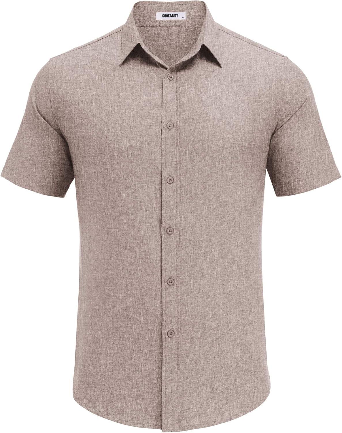imageCOOFANDY Mens Casual Button Down Shirt Short Sleeve Summer Shirt for Beach Vacation Resort WearChampagne