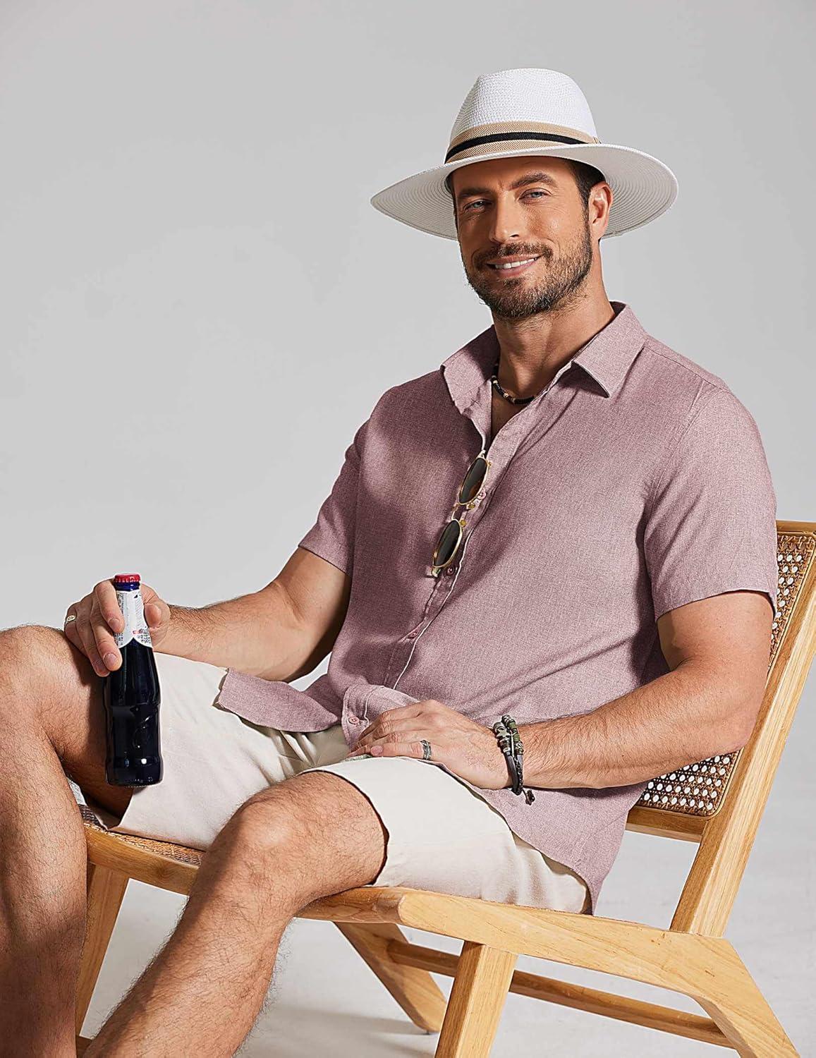 imageCOOFANDY Mens Casual Button Down Shirt Short Sleeve Summer Shirt for Beach Vacation Resort WearDusty Pink