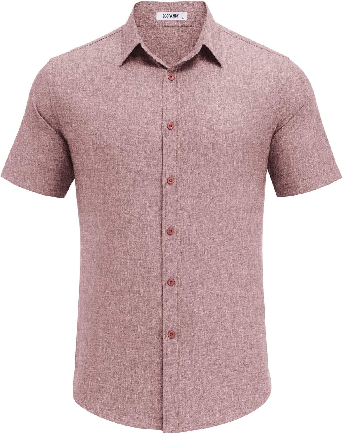 imageCOOFANDY Mens Casual Button Down Shirt Short Sleeve Summer Shirt for Beach Vacation Resort WearDusty Pink