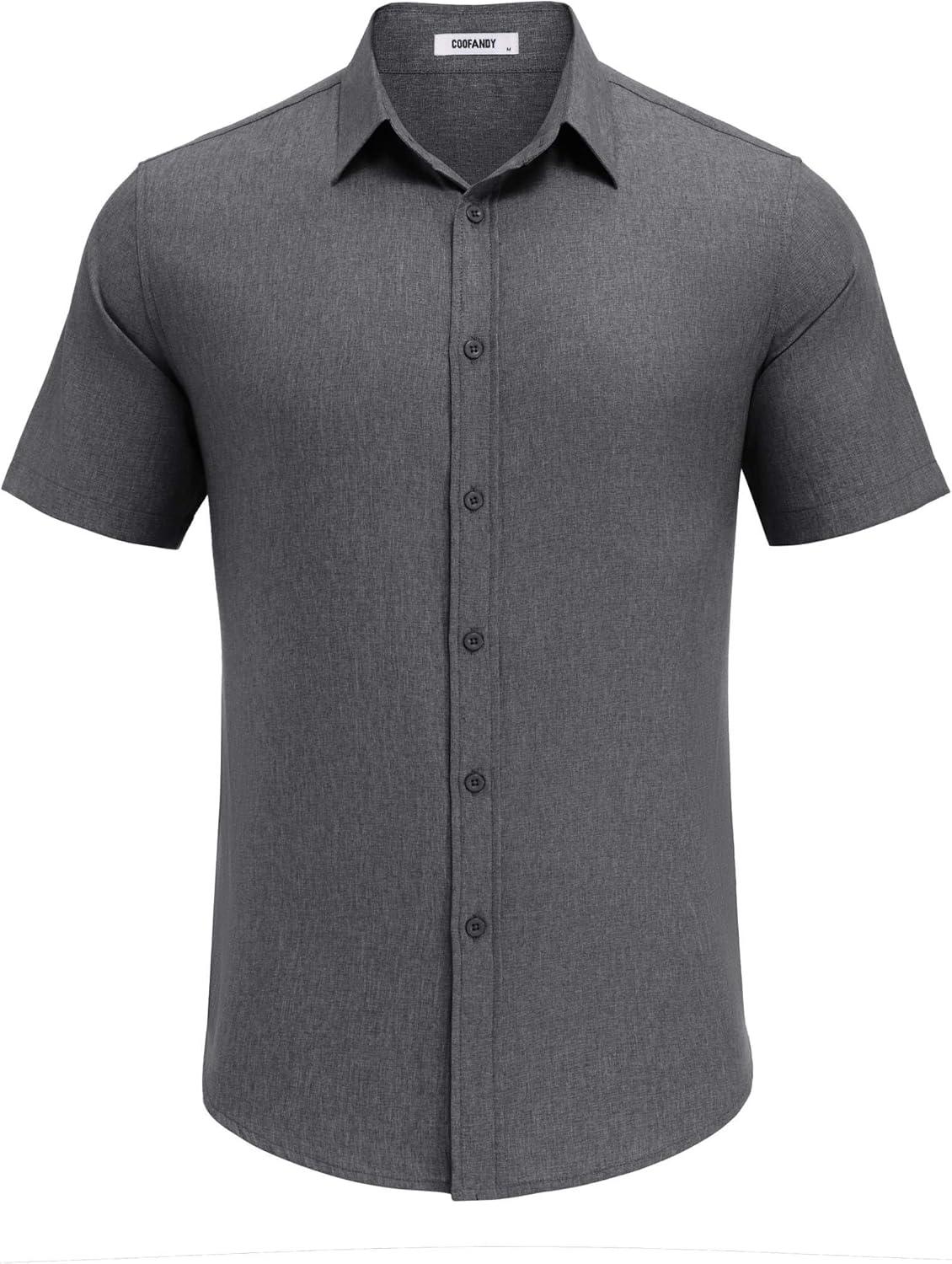 imageCOOFANDY Mens Casual Button Down Shirt Short Sleeve Summer Shirt for Beach Vacation Resort WearGray