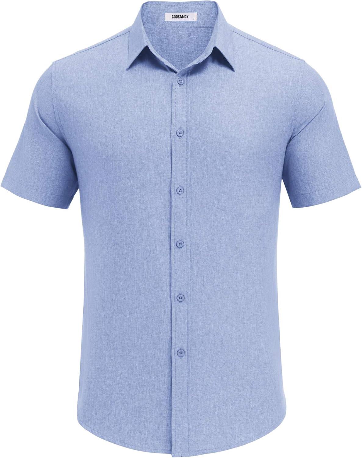 imageCOOFANDY Mens Casual Button Down Shirt Short Sleeve Summer Shirt for Beach Vacation Resort WearLight Blue