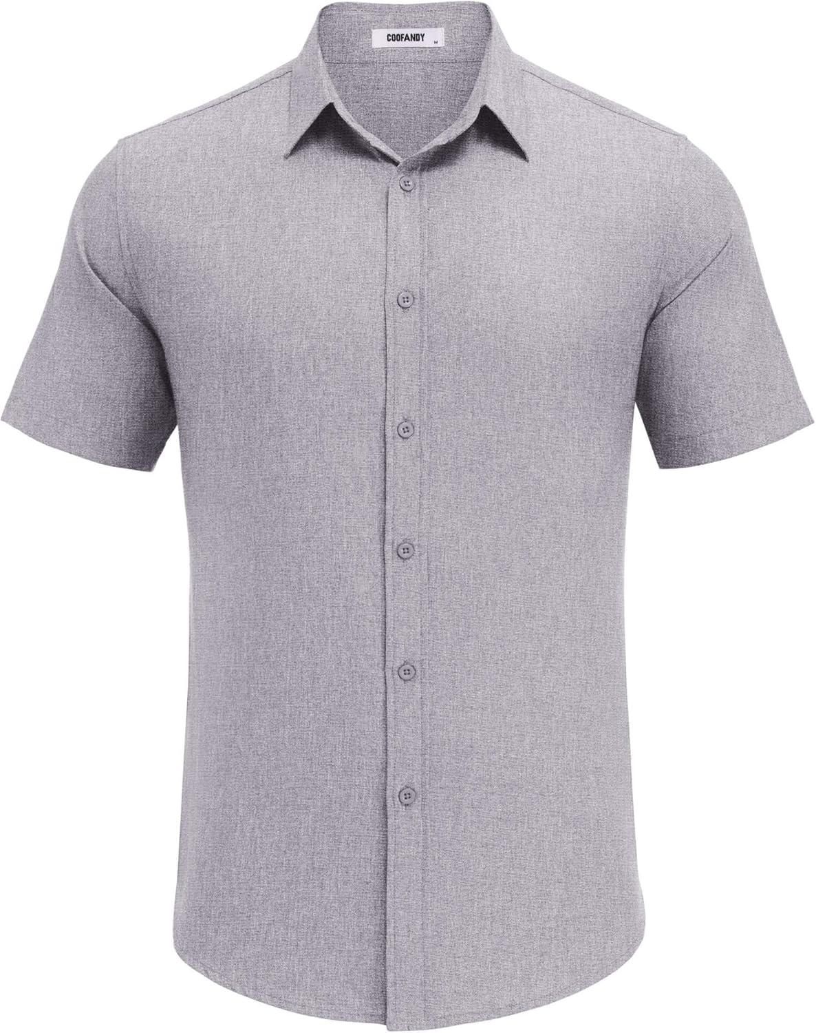 imageCOOFANDY Mens Casual Button Down Shirt Short Sleeve Summer Shirt for Beach Vacation Resort WearLight Gray