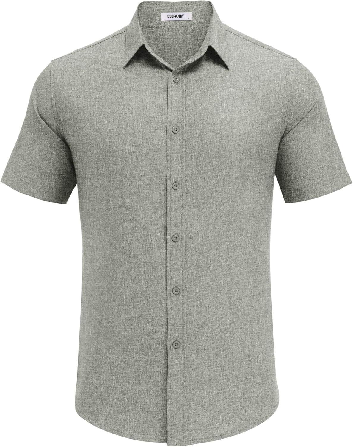 imageCOOFANDY Mens Casual Button Down Shirt Short Sleeve Summer Shirt for Beach Vacation Resort WearSage Green