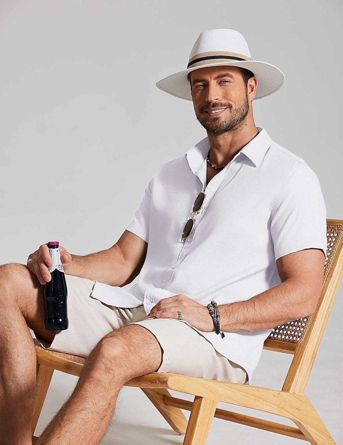 imageCOOFANDY Mens Casual Button Down Shirt Short Sleeve Summer Shirt for Beach Vacation Resort WearSolid White