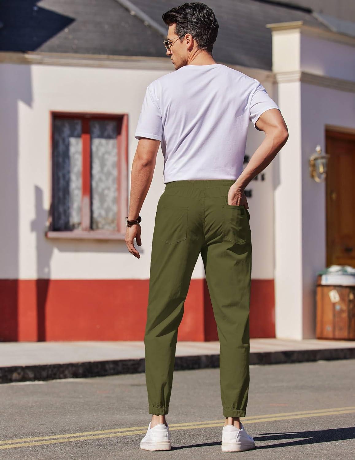imageCOOFANDY Mens Casual Joggers Pants Elastic Drawstring Chino Cargo Pants Hiking Outdoor Track SweatpantsArmy Green