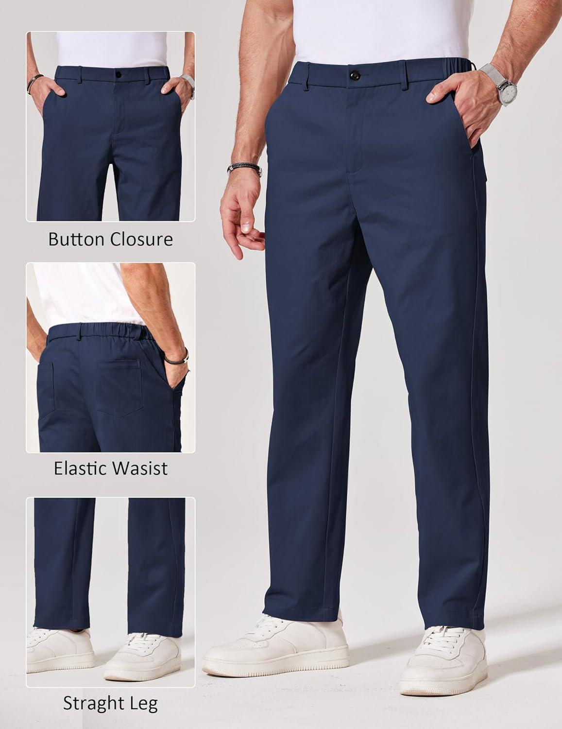 imageCOOFANDY Mens Chino Pants Casual Business Dress Pants Stretch Golf Trousers with PocketsNavy Bule
