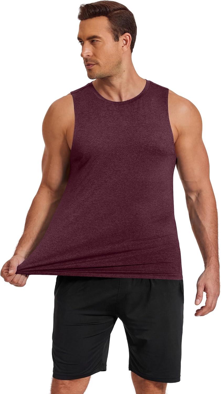 imageCOOFANDY Mens Dry Fit Workout Tank Top Sleeveless Gym Muscle Shirt UPF 50 Summer Running Athletic TshirtsDark Red