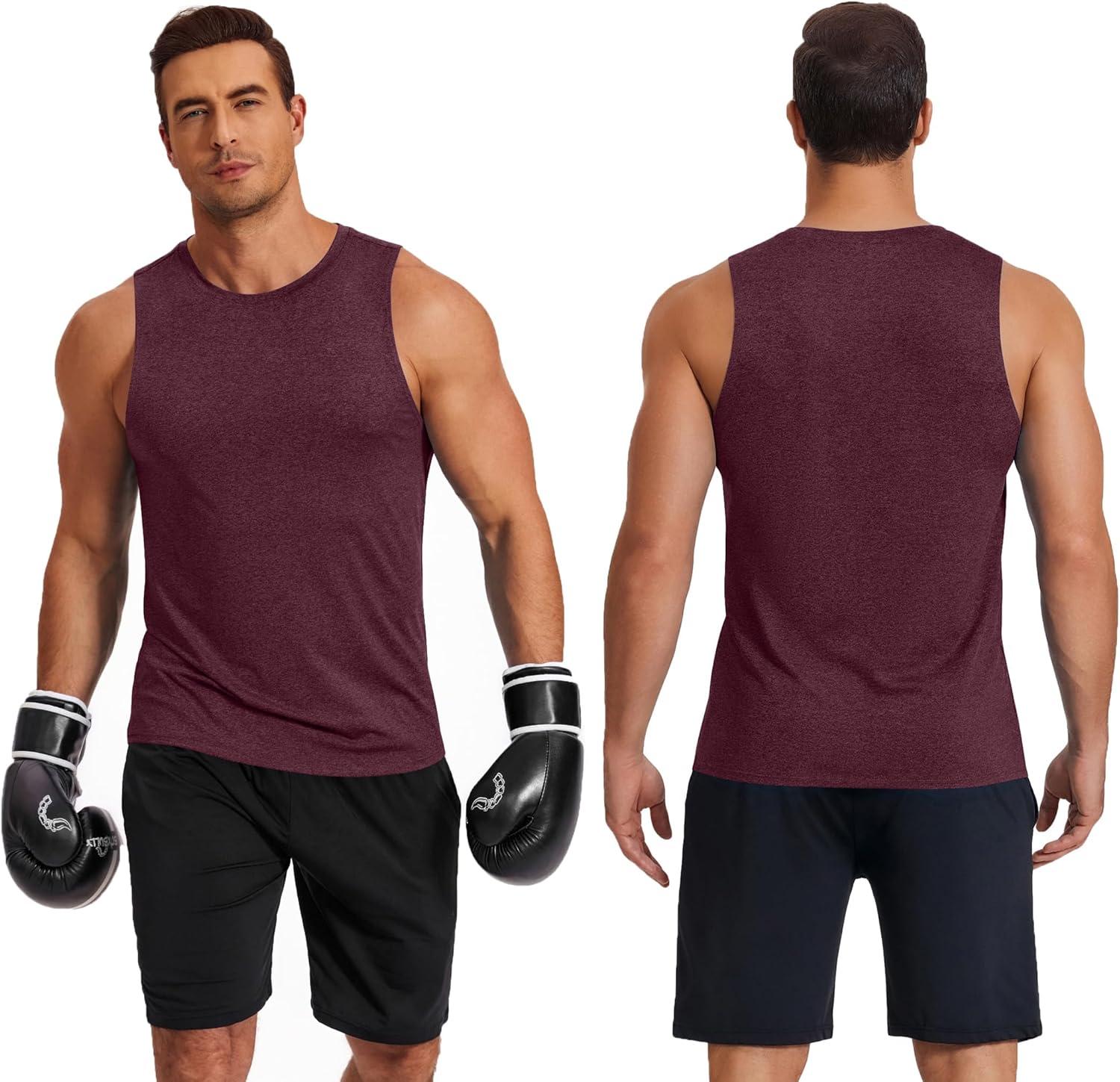 imageCOOFANDY Mens Dry Fit Workout Tank Top Sleeveless Gym Muscle Shirt UPF 50 Summer Running Athletic TshirtsDark Red