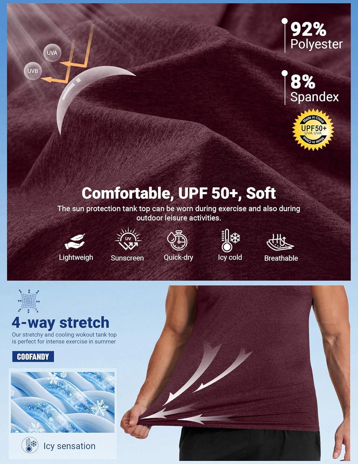 imageCOOFANDY Mens Dry Fit Workout Tank Top Sleeveless Gym Muscle Shirt UPF 50 Summer Running Athletic TshirtsDark Red