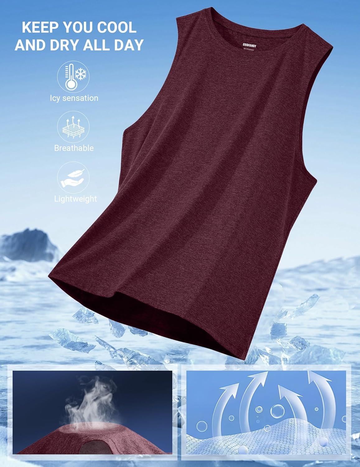 imageCOOFANDY Mens Dry Fit Workout Tank Top Sleeveless Gym Muscle Shirt UPF 50 Summer Running Athletic TshirtsDark Red