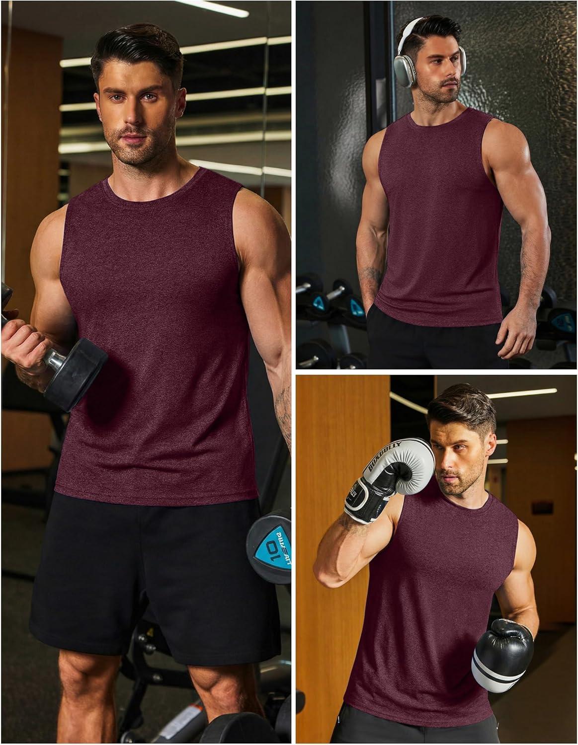 imageCOOFANDY Mens Dry Fit Workout Tank Top Sleeveless Gym Muscle Shirt UPF 50 Summer Running Athletic TshirtsDark Red