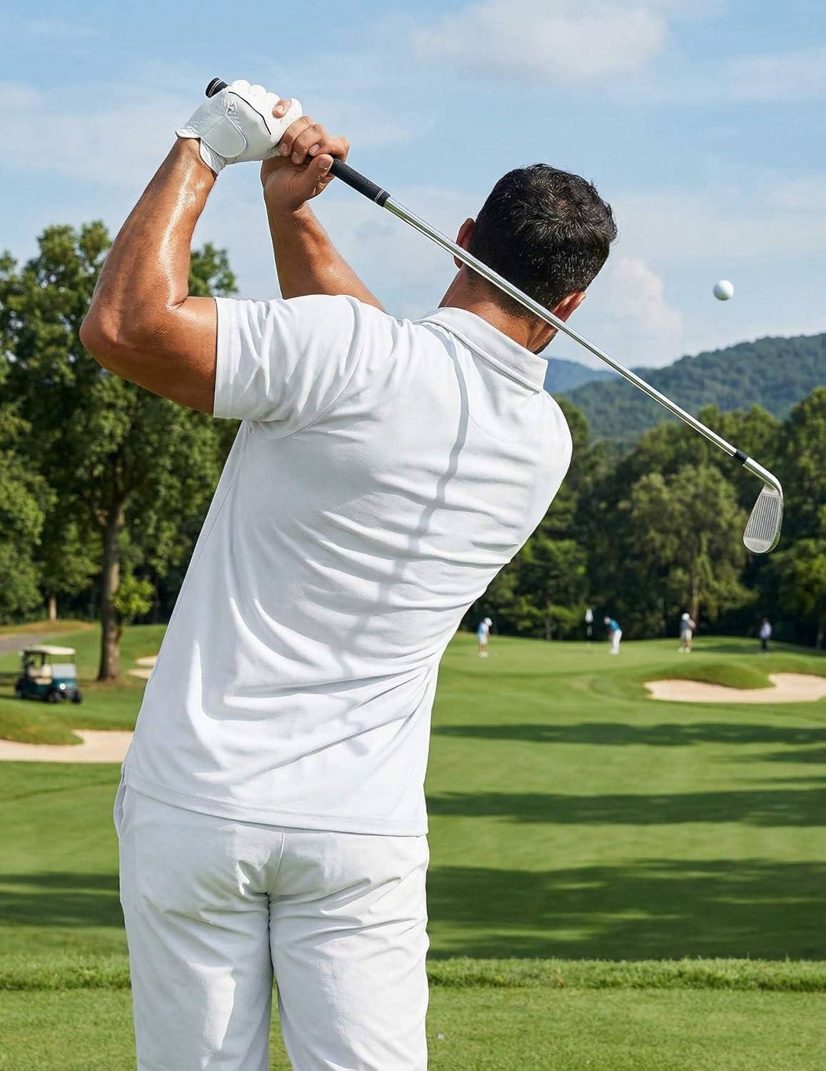 imageCOOFANDY Mens Golf Polo Shirts Short Sleeve Quick Dry Moisture Wicking Performance Collared Golf Shirt for MenWhitenavyred