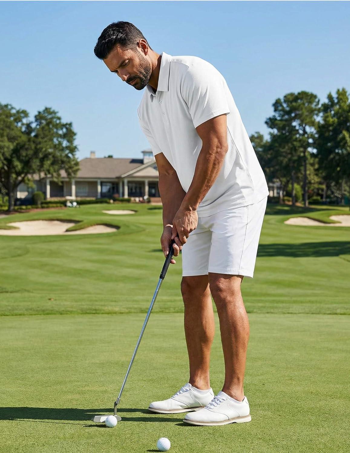 imageCOOFANDY Mens Golf Polo Shirts Short Sleeve Quick Dry Moisture Wicking Performance Collared Golf Shirt for MenWhitenavyred