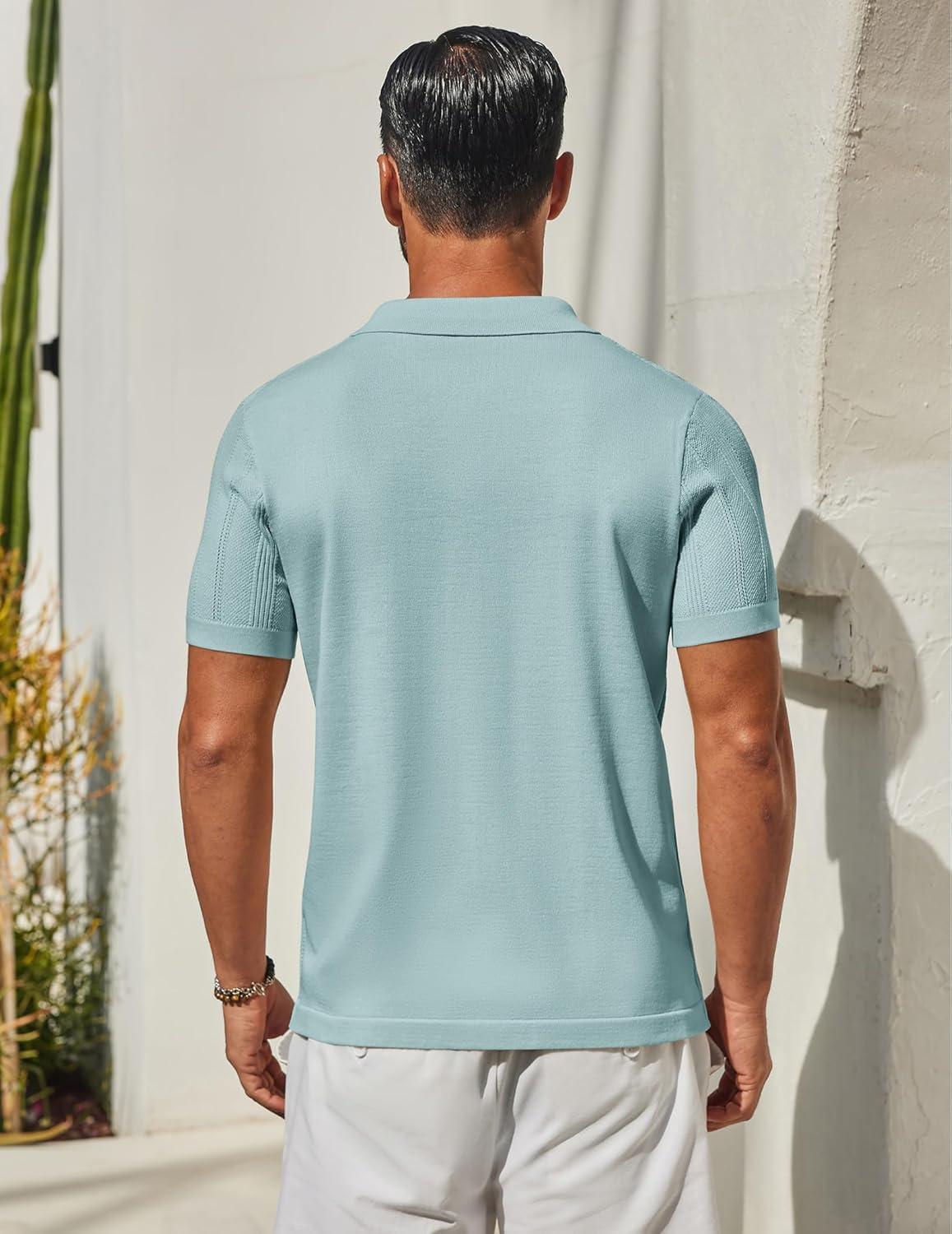 imageCOOFANDY Mens Knit Button Down Shirts Short Sleeve Polo Shirt Casual Vacation Summer Beach ShirtsSage Green