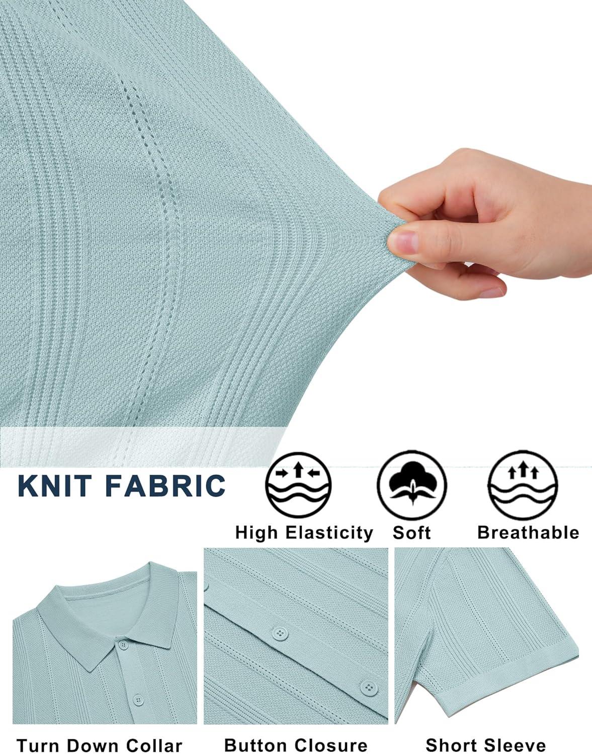 imageCOOFANDY Mens Knit Button Down Shirts Short Sleeve Polo Shirt Casual Vacation Summer Beach ShirtsSage Green