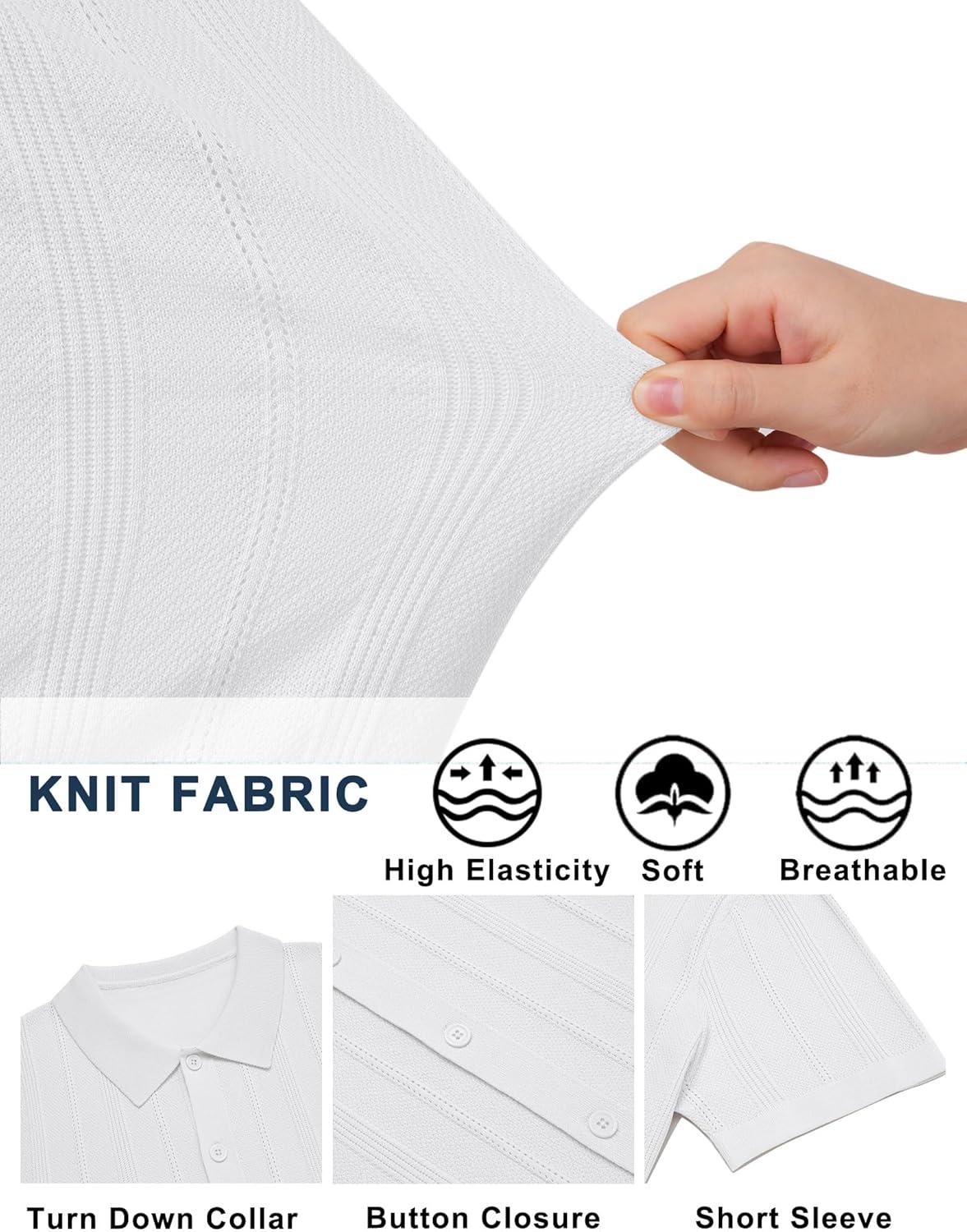 imageCOOFANDY Mens Knit Button Down Shirts Short Sleeve Polo Shirt Casual Vacation Summer Beach ShirtsWhite