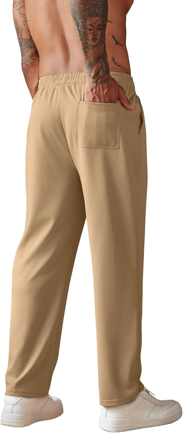 imageCOOFANDY Mens Knit Sweatpants Lightweight Open Bottom Casual Pants Drawstring Jogger Yoga Pants with PocketsMustard Yellow