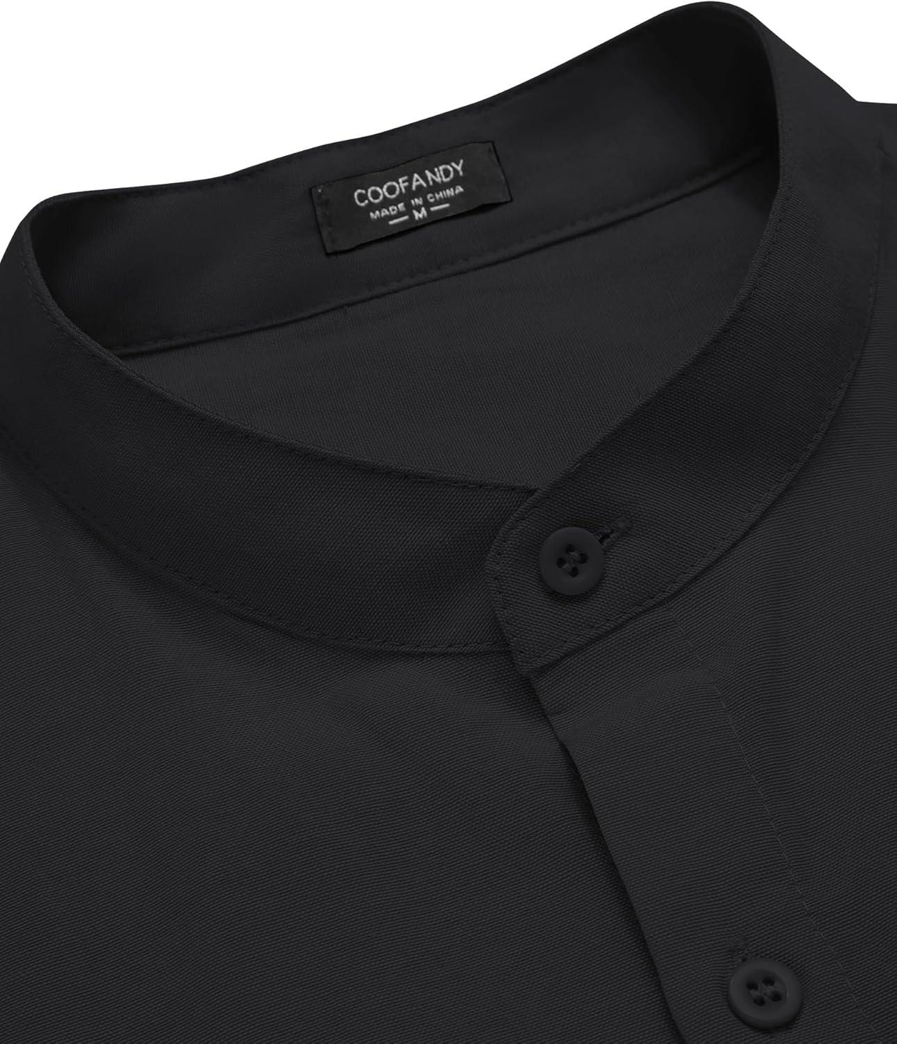 imageCOOFANDY Mens Long Sleeve Oxford Dress Shirts Button Down Shirt Casual Band Collar ShirtsBlack