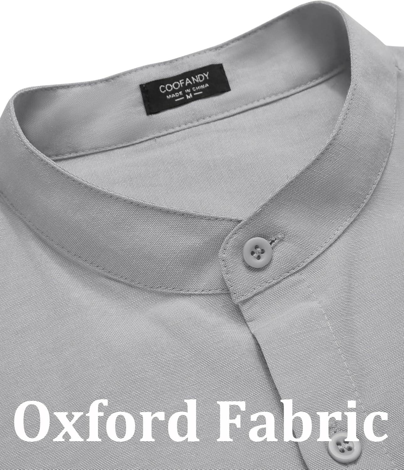imageCOOFANDY Mens Long Sleeve Oxford Dress Shirts Button Down Shirt Casual Band Collar ShirtsLight Grey