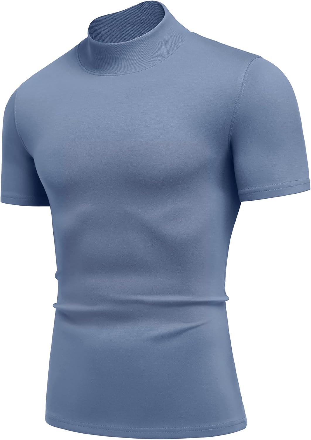 imageCOOFANDY Mens Mock Turtleneck Short Sleeve Casual Stretch SweaterDark Blue