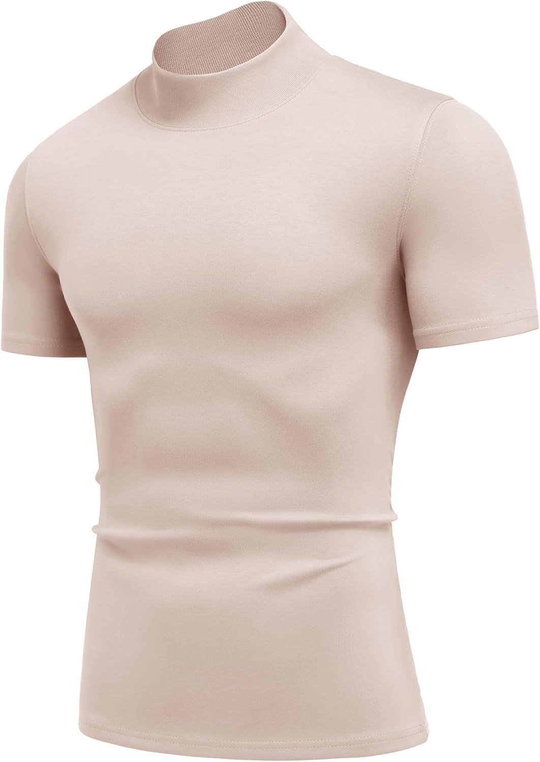 imageCOOFANDY Mens Mock Turtleneck Short Sleeve Casual Stretch SweaterKhaki