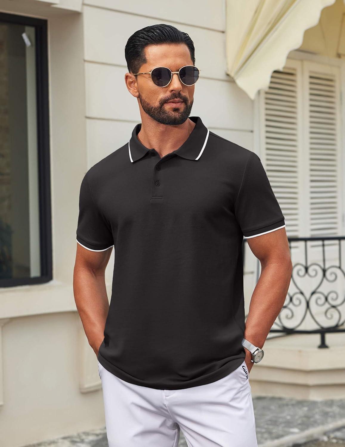 imageCOOFANDY Mens Polo Shirts Classic Short Sleeve Polo T Shirts Cotton Pique Casual Summer Fashion Golf ShirtBlack