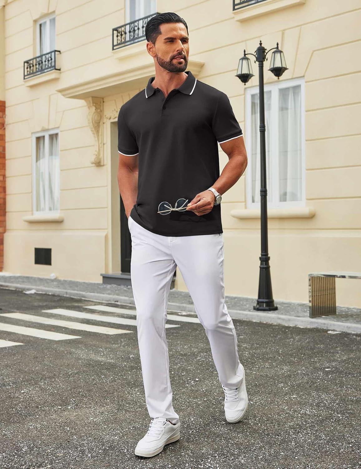 imageCOOFANDY Mens Polo Shirts Classic Short Sleeve Polo T Shirts Cotton Pique Casual Summer Fashion Golf ShirtBlack