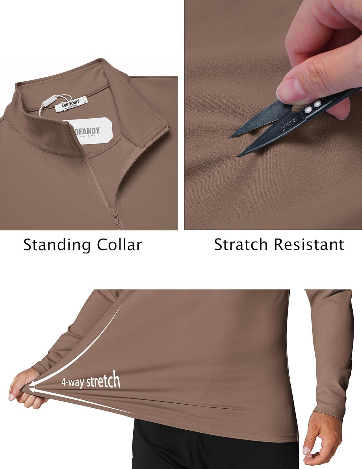 imageCOOFANDY Mens Quarter Zip Pullover Athletic Shirt Long Sleeve Sun Protection Shirt Golf Zip Up Lightweight T Shirts for ManBrown