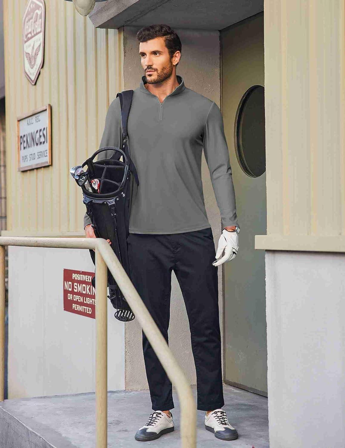 imageCOOFANDY Mens Quarter Zip Pullover Athletic Shirt Long Sleeve Sun Protection Shirt Golf Zip Up Lightweight T Shirts for ManGrey