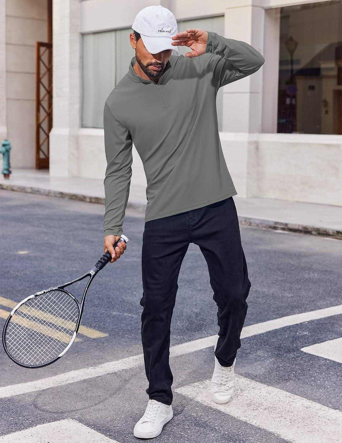imageCOOFANDY Mens Quarter Zip Pullover Athletic Shirt Long Sleeve Sun Protection Shirt Golf Zip Up Lightweight T Shirts for ManGrey