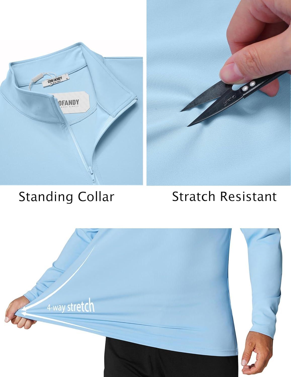 imageCOOFANDY Mens Quarter Zip Pullover Athletic Shirt Long Sleeve Sun Protection Shirt Golf Zip Up Lightweight T Shirts for ManLight Blue