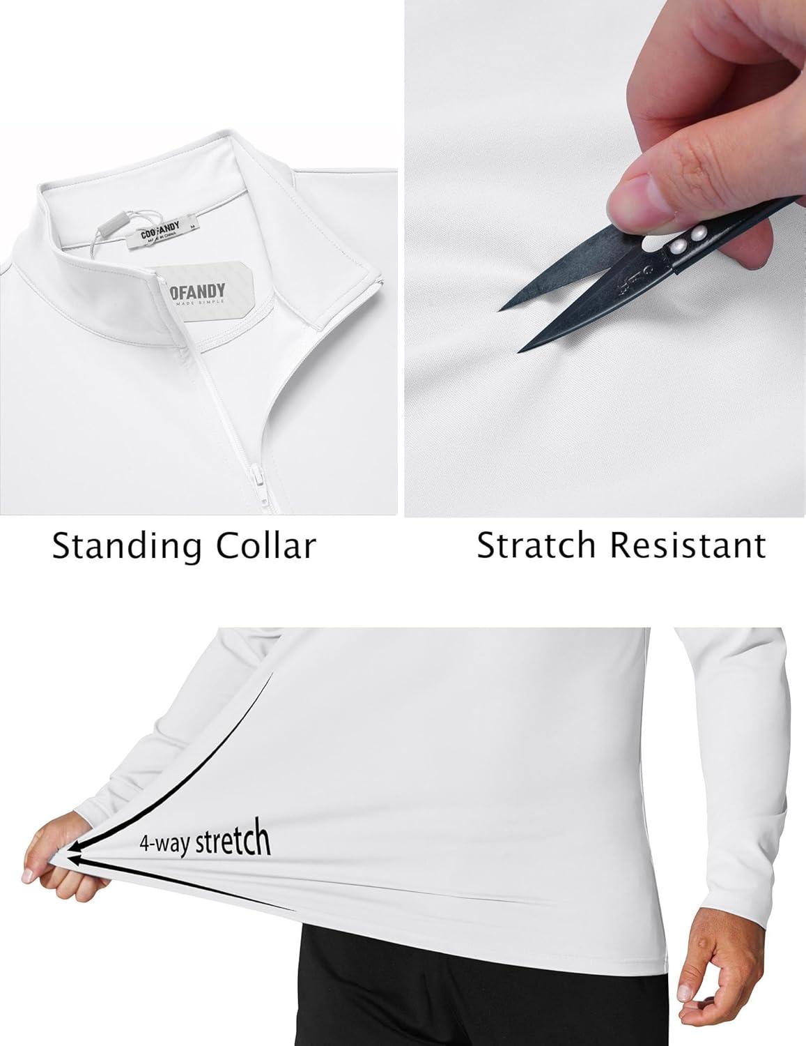 imageCOOFANDY Mens Quarter Zip Pullover Athletic Shirt Long Sleeve Sun Protection Shirt Golf Zip Up Lightweight T Shirts for ManWhite