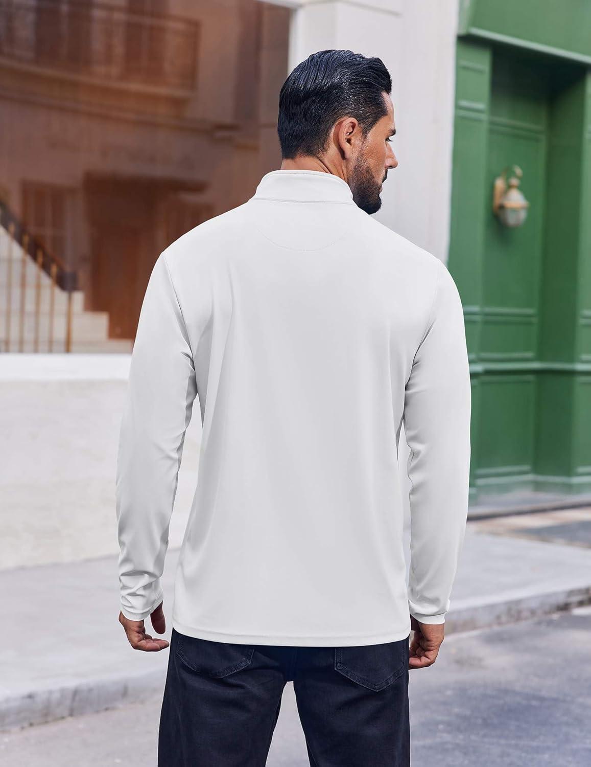imageCOOFANDY Mens Quarter Zip Pullover Athletic Shirt Long Sleeve Sun Protection Shirt Golf Zip Up Lightweight T Shirts for ManWhite