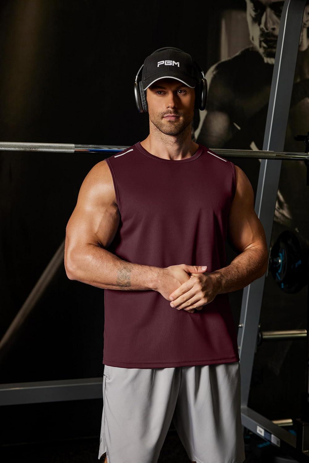 imageCOOFANDY Mens Sleeveless Shirt Quick Dry Workout Tank Top Gym Muscle T Shirts Sport Athletic Tanks Moisture WickingWine Red