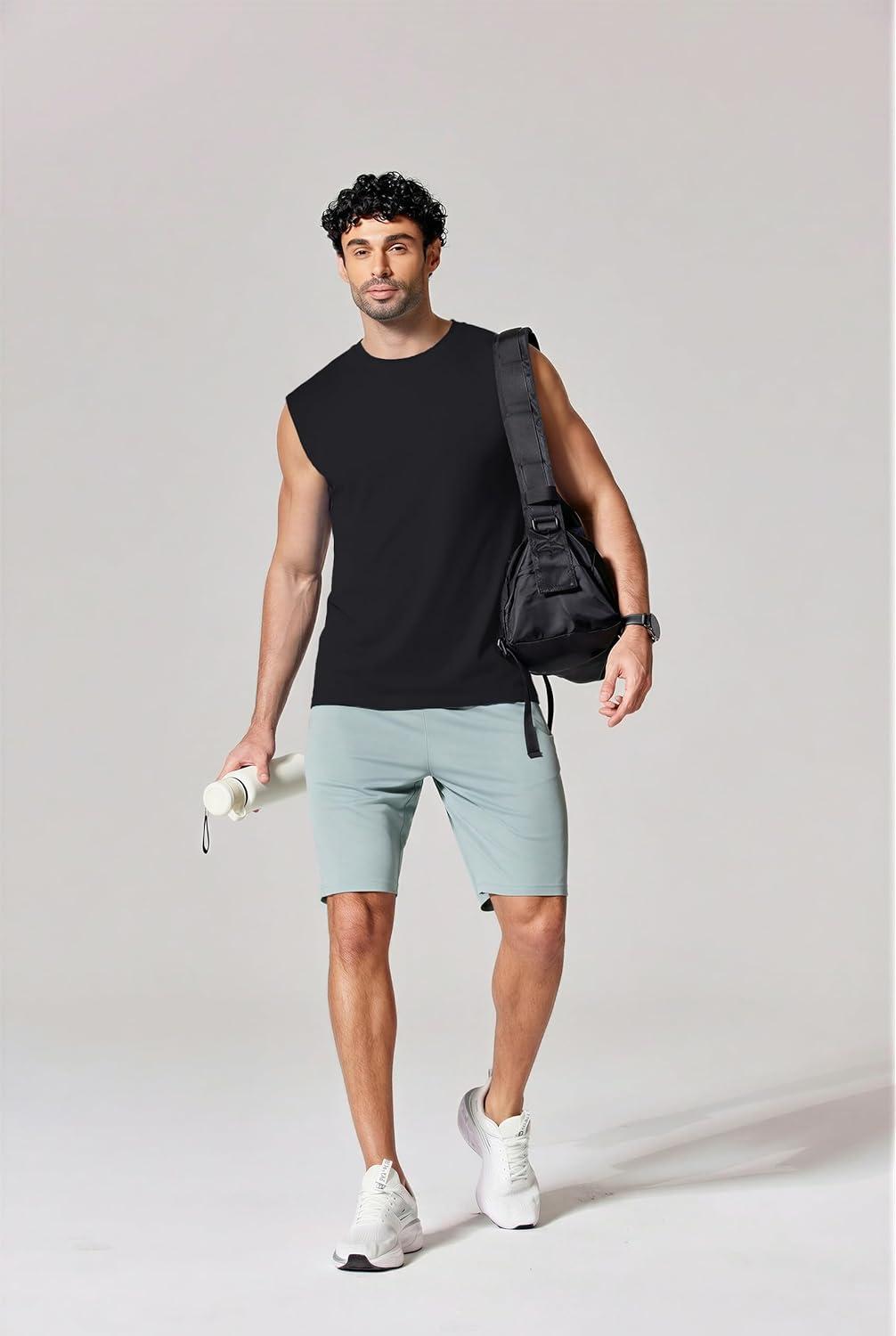 imageCOOFANDY Mens Sleeveless Shirts 100 Cotton Workout Tank Tops Cut Off Shirts Gym Muscle Loose Fit TeeBlack