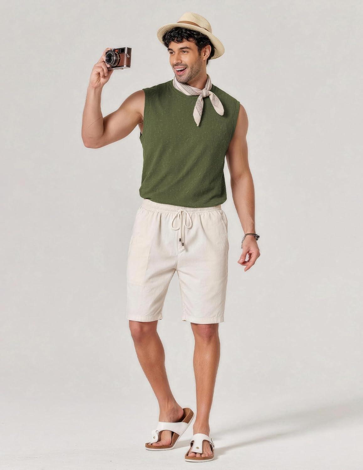 imageCOOFANDY Mens Sleeveless Shirts Cotton Workout Tank Tops Muscle Cut Off Shirt Summer Beach Casual Oversized Washed TeeArmy Green
