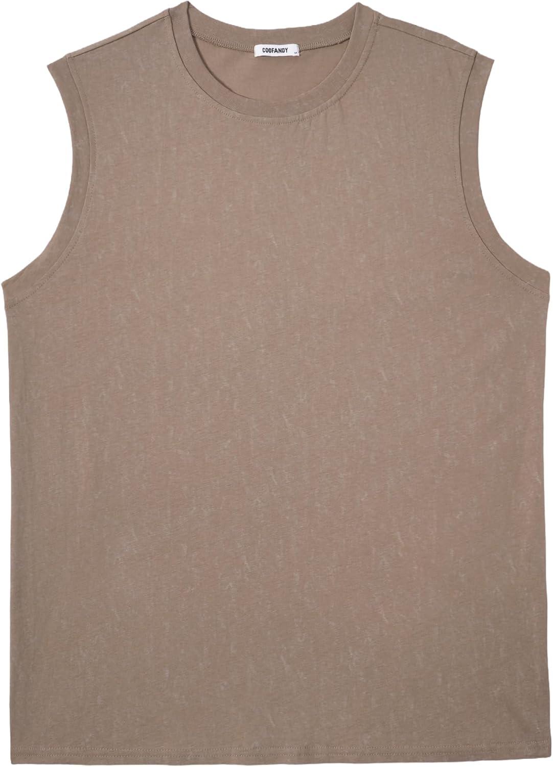 imageCOOFANDY Mens Sleeveless Shirts Cotton Workout Tank Tops Muscle Cut Off Shirt Summer Beach Casual Oversized Washed TeeKhaki