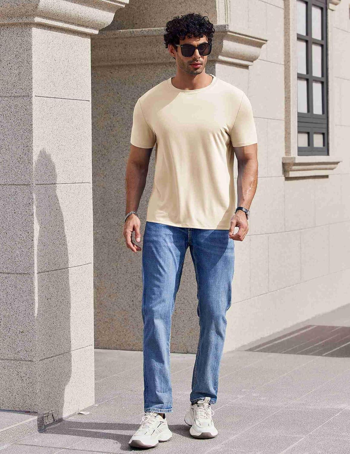 imageCOOFANDY Mens TShirts Short Sleeve Crew Neck T Shirts Casual Classic Basic Tee ShirtsBeige