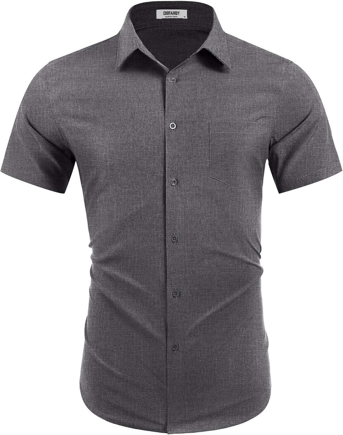 imageCOOFANDY Mens Wrinkle Free Shirts 2026 Short Sleeve Casual Button Down Summer Dress ShirtsMedium Gray