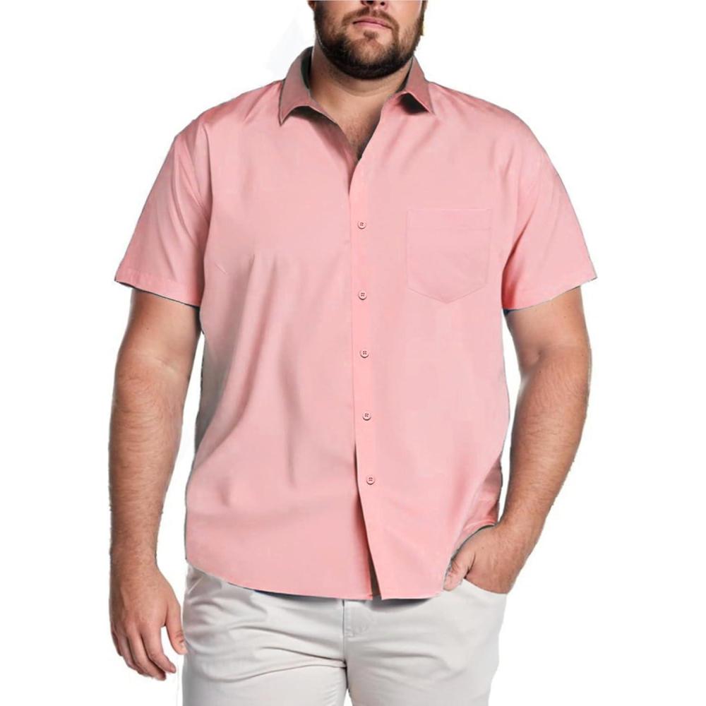 imageCOOFANDY Big amp Tall Shirts for Men Short Sleeve Button Down Casual Dress ShirtsPink
