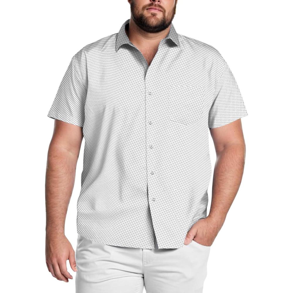 imageCOOFANDY Big amp Tall Shirts for Men Short Sleeve Button Down Casual Dress ShirtsWhite Cross Pattern