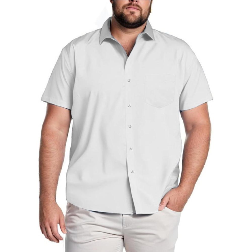imageCOOFANDY Big amp Tall Shirts for Men Short Sleeve Button Down Casual Dress ShirtsWhite
