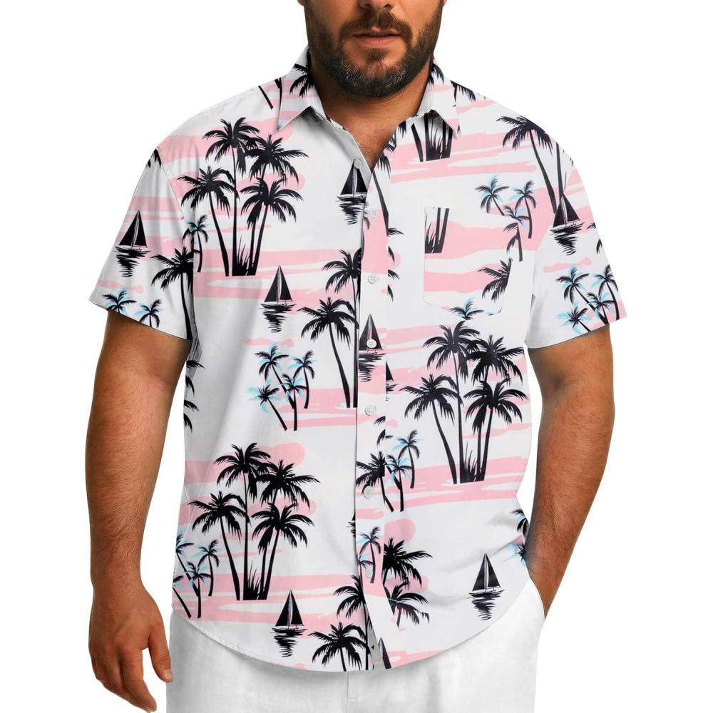 imageCOOFANDY Big and Tall Mens Hawaiian Shirts Short Sleeve Tropical Floral Button Down Shirt Casual Summer Beach ShirtsPink Tropical Vitality