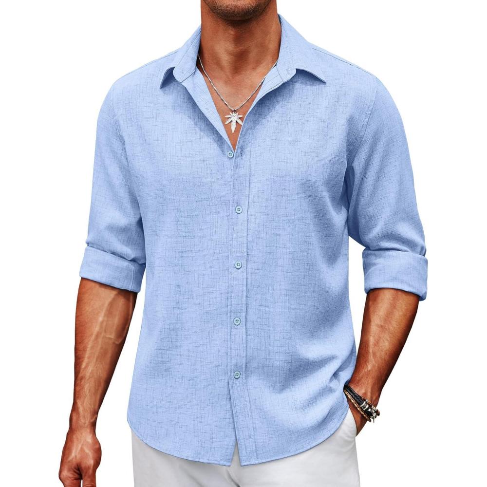 imageCOOFANDY Mens Button Down Shirt Long Sleeve Untucked Shirts Regular Fit Casual Dress ShirtsAndromeda Blue