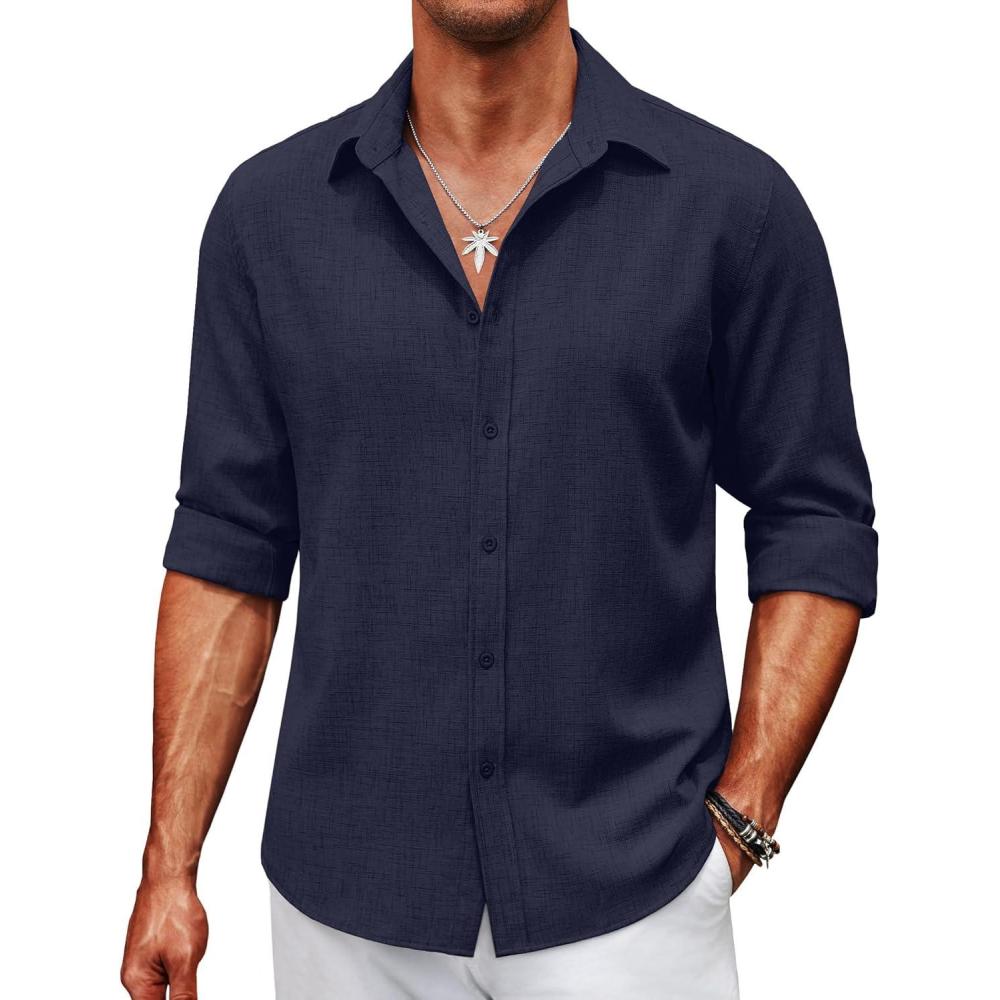 imageCOOFANDY Mens Button Down Shirt Long Sleeve Untucked Shirts Regular Fit Casual Dress ShirtsBlack Iris